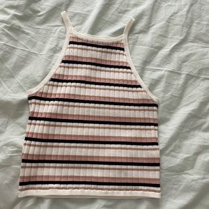 Short high neck rib-knit tank top